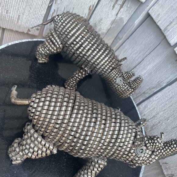 Rhino Rhinoceros Metal Shaving Folk Art Sculpture Lot of 2 Recycled Shaved Metal - Picture 3 of 11